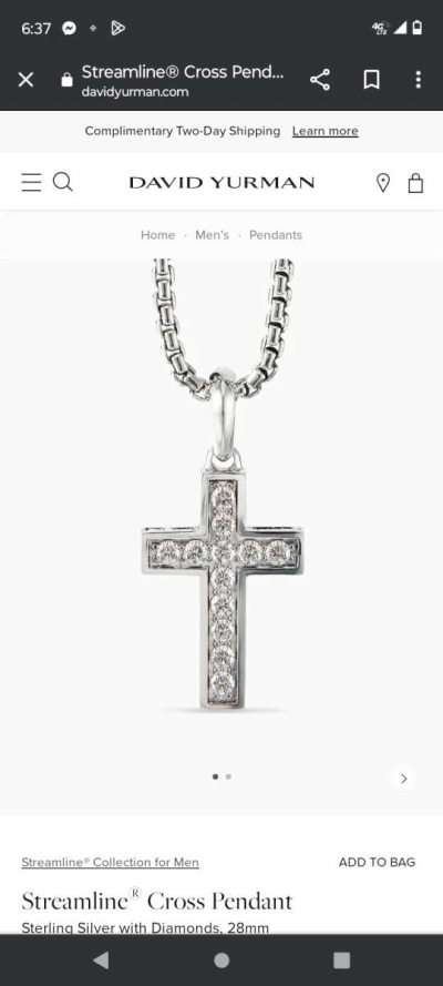dy sterling silver cross necklace with diamonds - Thumbnail 3