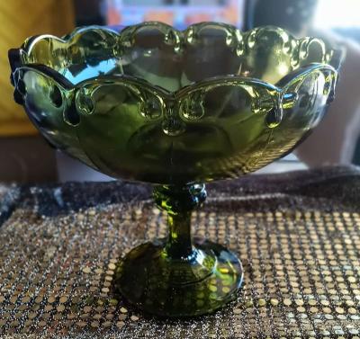 vintage green indian glass fruit bowl - Thumbnail 2