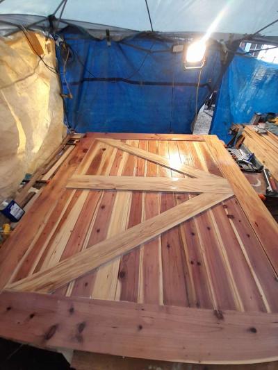 2 Redwood sliding barn doors 74x84 inches each other sizesto - Thumbnail 3