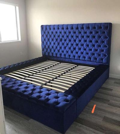 Blue Velvet Queen Storage Platform Bed Frame Cama - Thumbnail 2