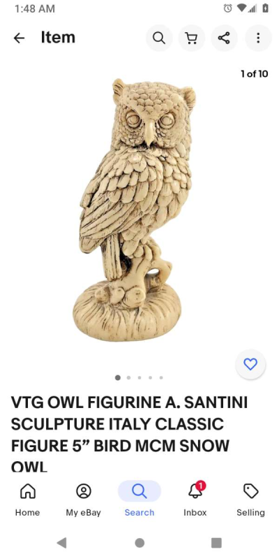 Alabaster carved figurine white owl w red eyes - Thumbnail 5