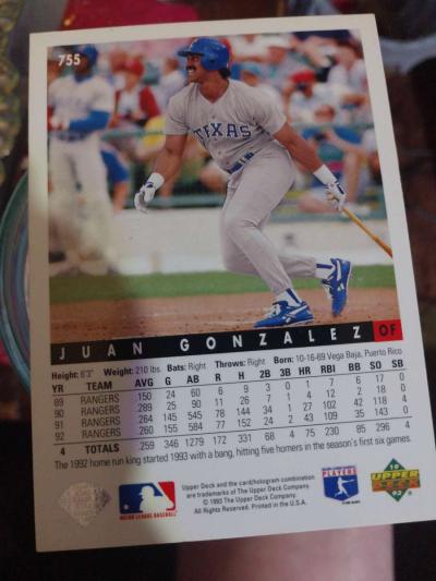 Juan Gonzalez Baseball Card - Thumbnail 2