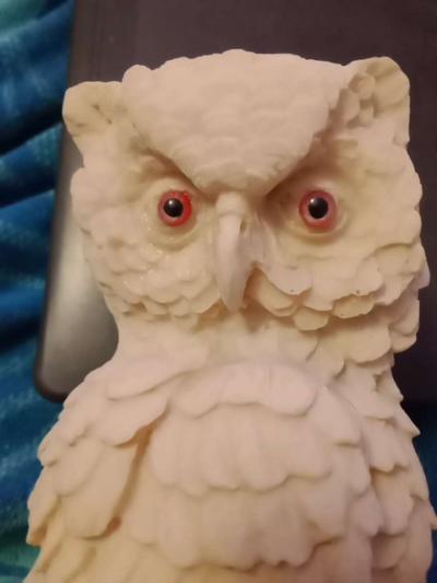 Alabaster carved figurine white owl w red eyes - Thumbnail 3