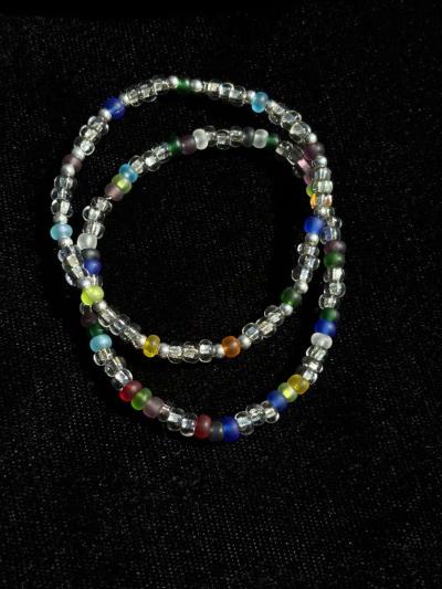 Handmade elastic rainbow and clear beaded bracelets - Thumbnail 2