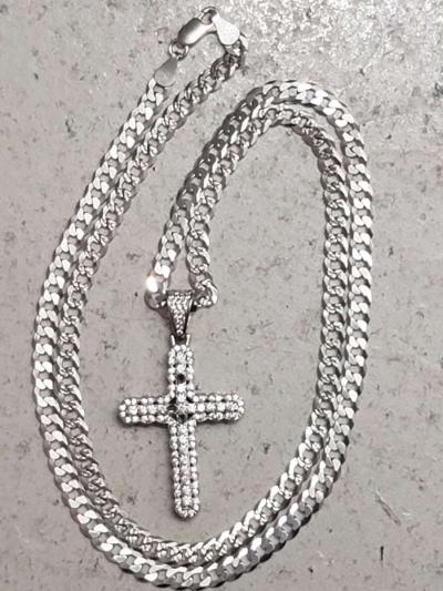26 inch Sterling Silver Chain with Cross Charm - Thumbnail 2