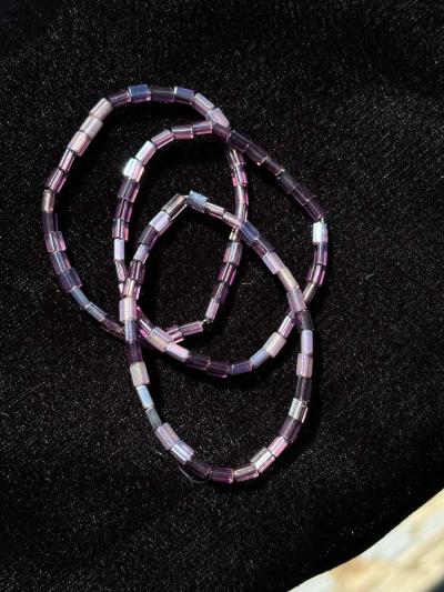 Handmade stretchy elastic purple beaded bracelets set of 3 - Thumbnail 2
