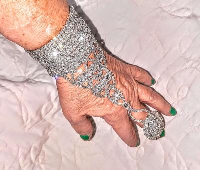 Austrian Crystal Spiral Bracelet with Attached Ring - Thumbnail 2