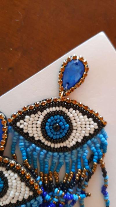 Evil Eye Seed Bead Earrings - Thumbnail 3