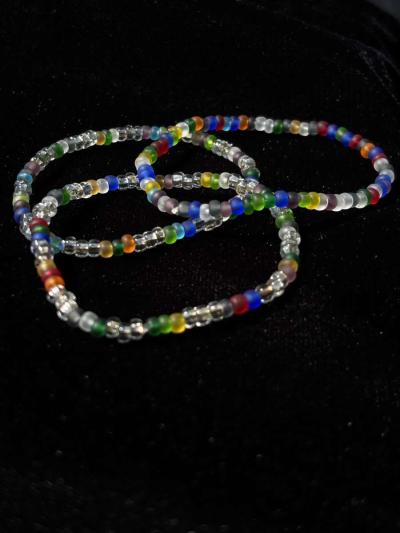 Set of 3 elastic rainbow and clear beaded bracelets - Thumbnail 3