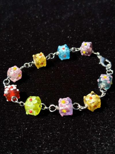 Handmade textured glass beaded bracelet - Thumbnail 2