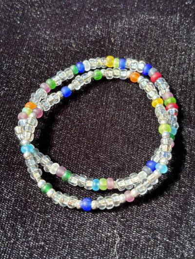 Handmade elastic rainbow and clear beaded bracelets - Thumbnail 3