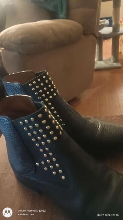 Genuine Made in Italy Chloe Ankle Gold Studed Boots - Thumbnail 2