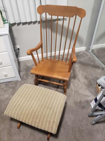 wooden rocking chair with foot stool - Thumbnail 2