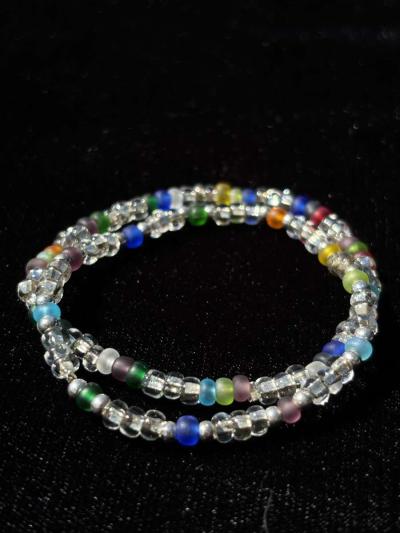 Handmade elastic rainbow and clear beaded bracelets - Tehachapi, California