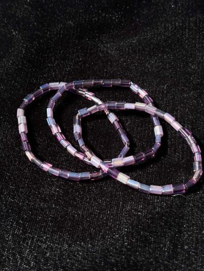 Handmade stretchy elastic purple beaded bracelets set of 3 - Tehachapi, California