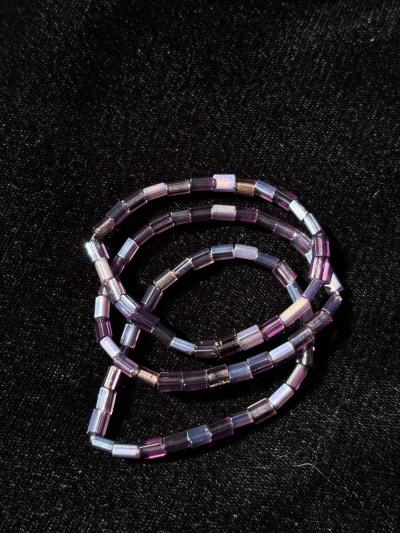 set of 3 handmade elastic purple beaded bracelets - Thumbnail 2