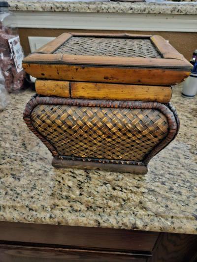 1970s Vintage Brown Woven Style Box - Thumbnail 2