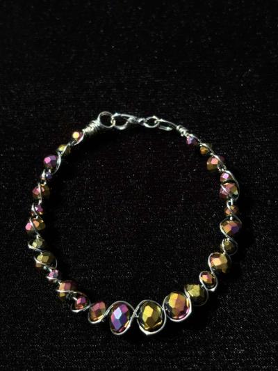 Handmade wire wrapped glass beaded bracelet - Thumbnail 2