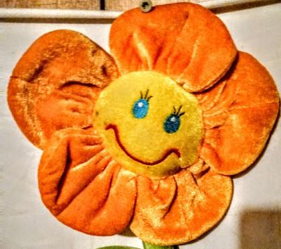 Orange Flower with Yellow Smiley Face and Green Bendable Ste - Thumbnail 6