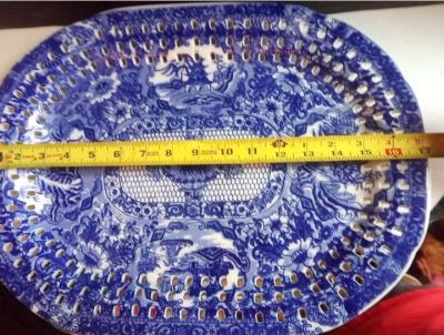 VictoriaWare Blue and White Transferware Platter 1900s - Thumbnail 3