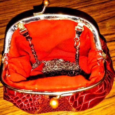 Red Small Rattlesnake Pattern Clutch with 25in Silver Chain - Thumbnail 3
