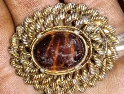 vintage broach with tigers eye glass pendant