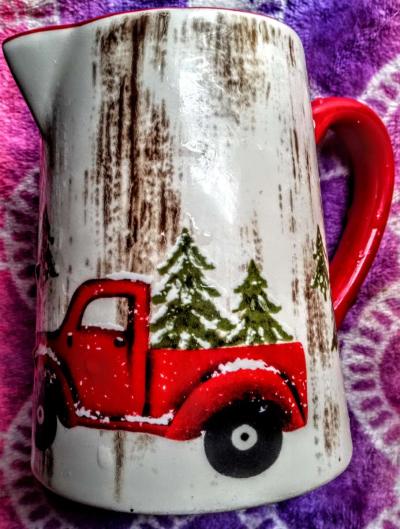 Christmas Red Truck Sugar Bowl and Creamer Pitcher - Thumbnail 5