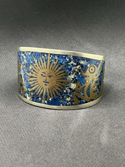 Beautiful Old Vintage Mixed Sliver Blue Painted Bangle - Thumbnail 5