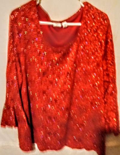 Cato Red Sequins Sheer Lace Long Sleeves Shirt - Thumbnail 2