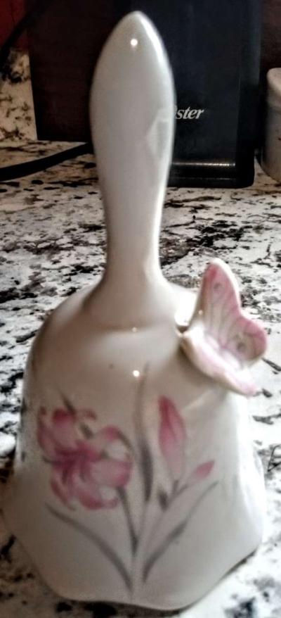 White Porcelain Pink Butterfly Bell - Thumbnail 6