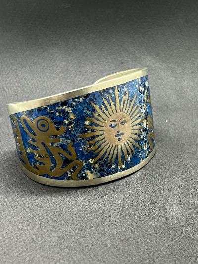Beautiful Old Vintage Mixed Sliver Blue Painted Bangle - Thumbnail 6