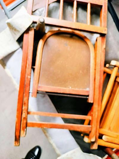 Vintage Antique Childs Kids Wood Wooden Slat Folding Chair - Thumbnail 3