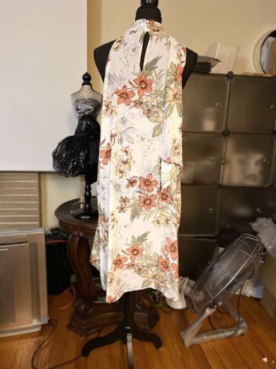 Worthington Sleeveless Summer Ivory Floral Polyester Dress S - Thumbnail 3