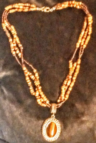 Avon Tiger Eye Pendant with 3 Beaded Strands - Thumbnail 6