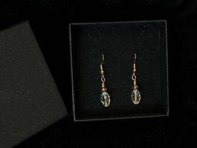 ambler and clear glass bead dangly earrings - Thumbnail 3