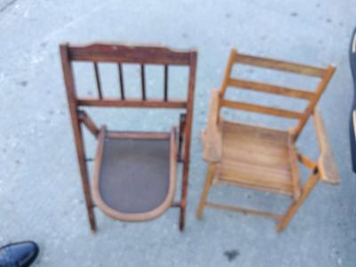 Vintage Antique Childs Kids Wood Wooden Slat Folding Chair - Thumbnail 2