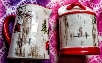 Christmas Red Truck Sugar Bowl and Creamer Pitcher - Thumbnail 3