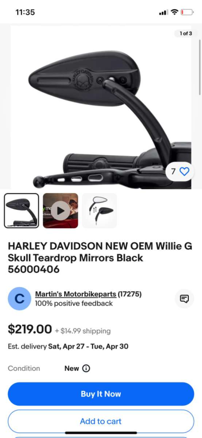 Harley Davidson Willie G Skull Collection Teardrop Mirrors - Thumbnail 2