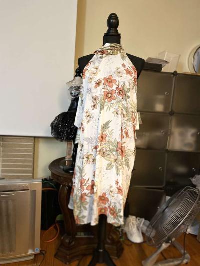 Worthington Sleeveless Summer Ivory Floral Polyester Dress S - Thumbnail 2