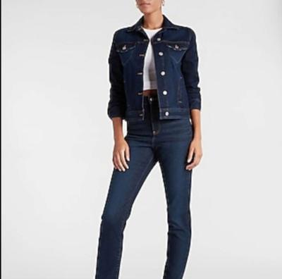 Express Dark Wash Denim Jacket Sz Med - Thumbnail 2