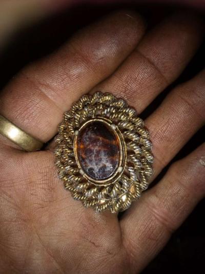 vintage broach with tigers eye glass pendant - Thumbnail 3