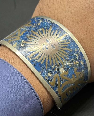 Beautiful Old Vintage Mixed Sliver Blue Painted Bangle - Thumbnail 3