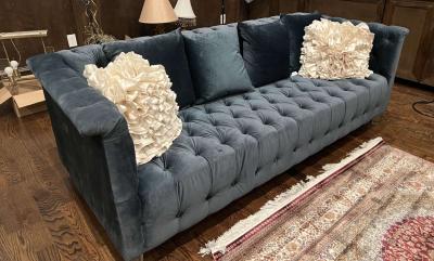 Vertical Navy Velvet Sofa - Thumbnail 4