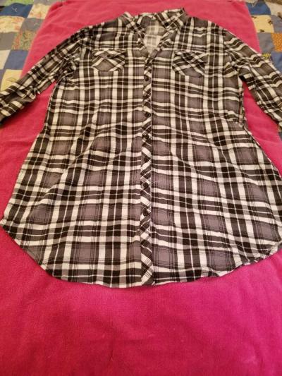 White Mark Black and White Plaid Tunic Top - Thumbnail 3