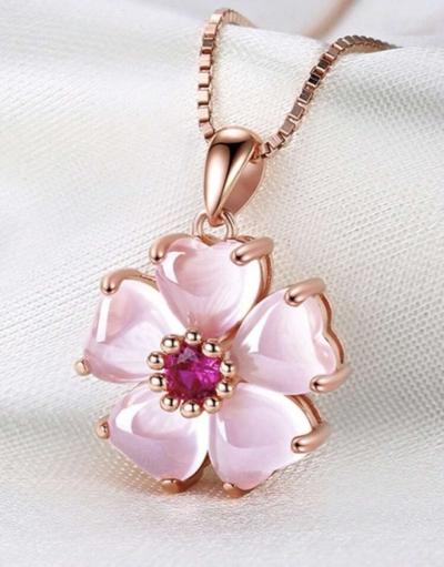 Pink Jade cat eye clover leaf lucky pendant necklace - Thumbnail 2