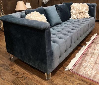 Vertical Navy Velvet Sofa - Thumbnail 5