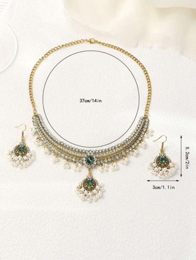 3pcs Retro Rhinestone  Zinc Alloy PendantNecklace  Earrings - Thumbnail 3