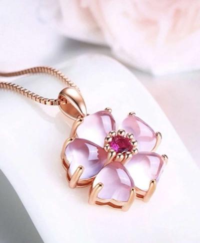 Pink Jade cat eye clover leaf lucky pendant necklace - Thumbnail 3