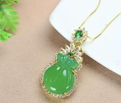 Green Jade Money Pocket Jadeite Pendant Necklace - Thumbnail 4