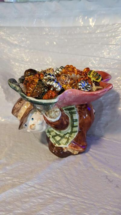 Vintage WCL Ceramic Scarecrow with a Leaf Dish on Its Back